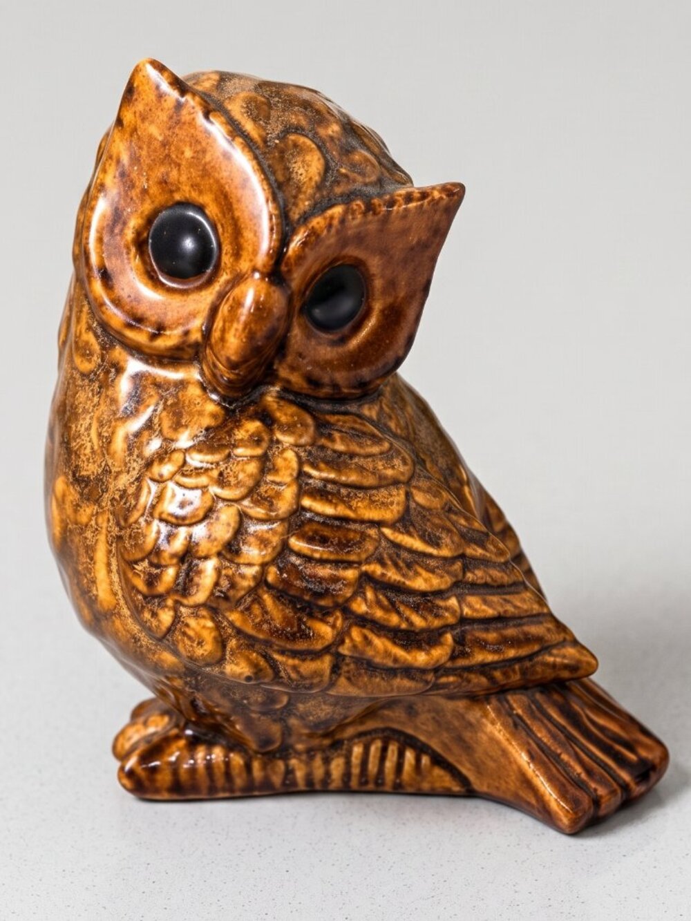 Vintage Brown Ceramic Owl Figurine Statue Mid Century Decor 6.5" Japan Style